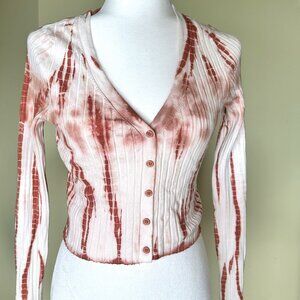 525 America Tie Dye Wide Rib Cardigan Sweater in Burnt Sienna Multicolored